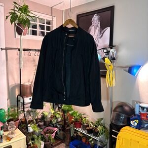 Perry Ellis Men's Black Full Zip Jacket Modern Bomber Style